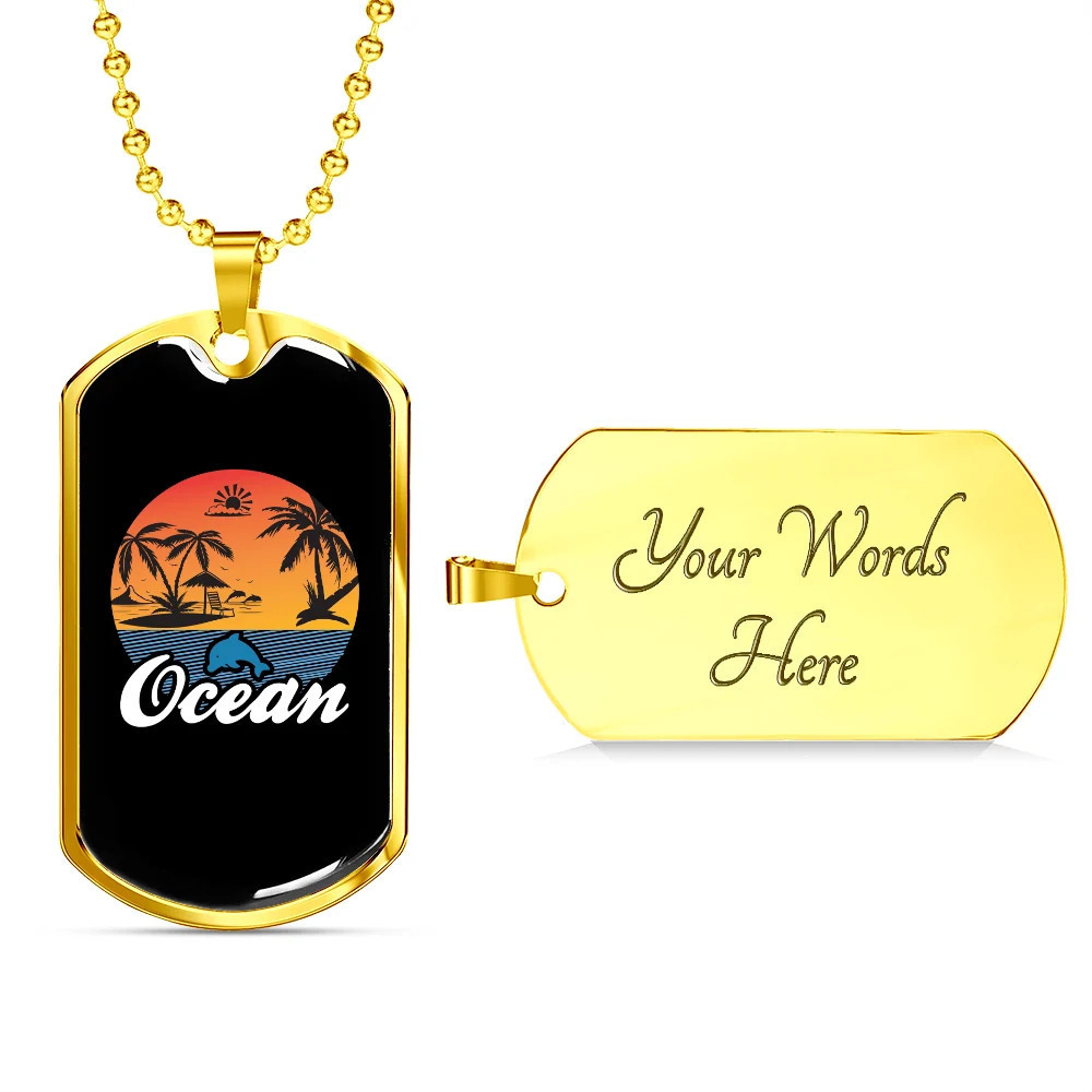 Camper Necklace Ocean Personalized Engraved Gold Dog Tag Necklace Custom Name D